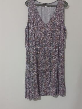 Old Navy Sleeveless V-Neck Linen Lavender Floral Midi Dress NWOT Size XL